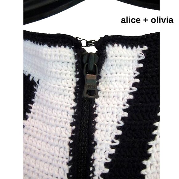 alice + olivia NEW Old Money MONACO Chevron Crochet Peplum Mini Dress XS - Picture 9 of 11